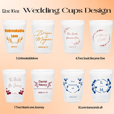 Personalized wedding 12oz 16oz Plastic Cups Monogrammed Wedding Favor Customized Shatterproof Plastic Cup Reception Rehearsal Shower Cup - image2